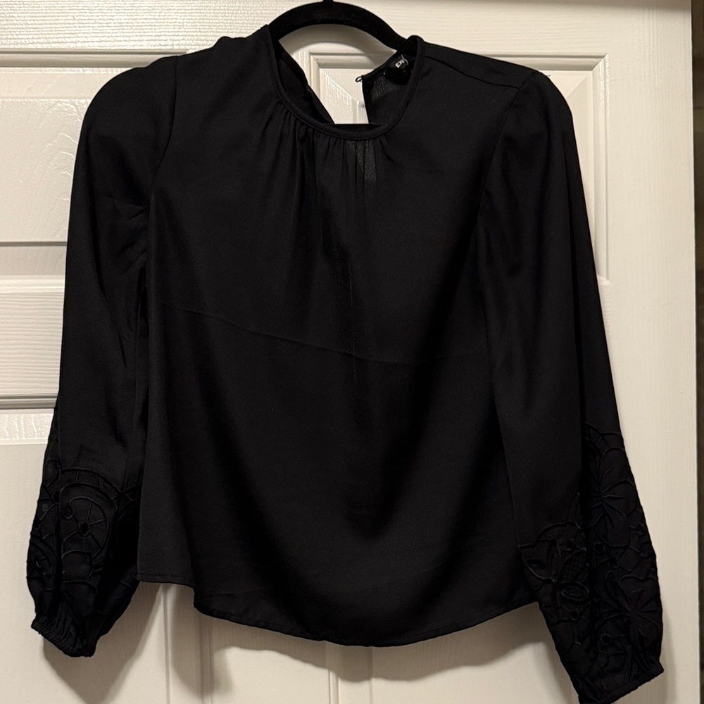 Express Black Blouse with Embroidered Sleeves